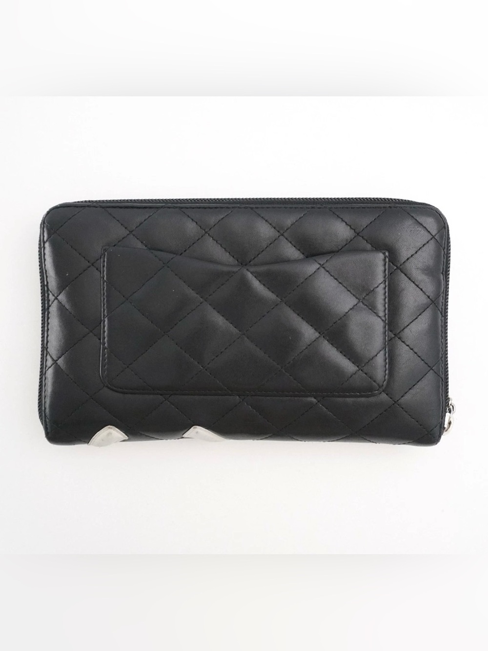 Chanel Cambon Wallet Quilted Leather CC Logo Zip Around Black Pink - Picture 3 of 15